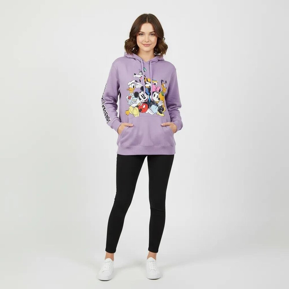Disney Mickey And FRIENDS Purple Long Sleeve Pullover Hoodie Sweater Women's XS - Picture 1 of 9